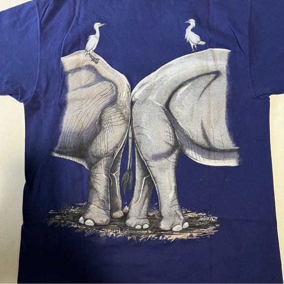 Vintage single stitch tshirt size medium elephant nature print 1992 Hanes Usa - Picture 10 of 11